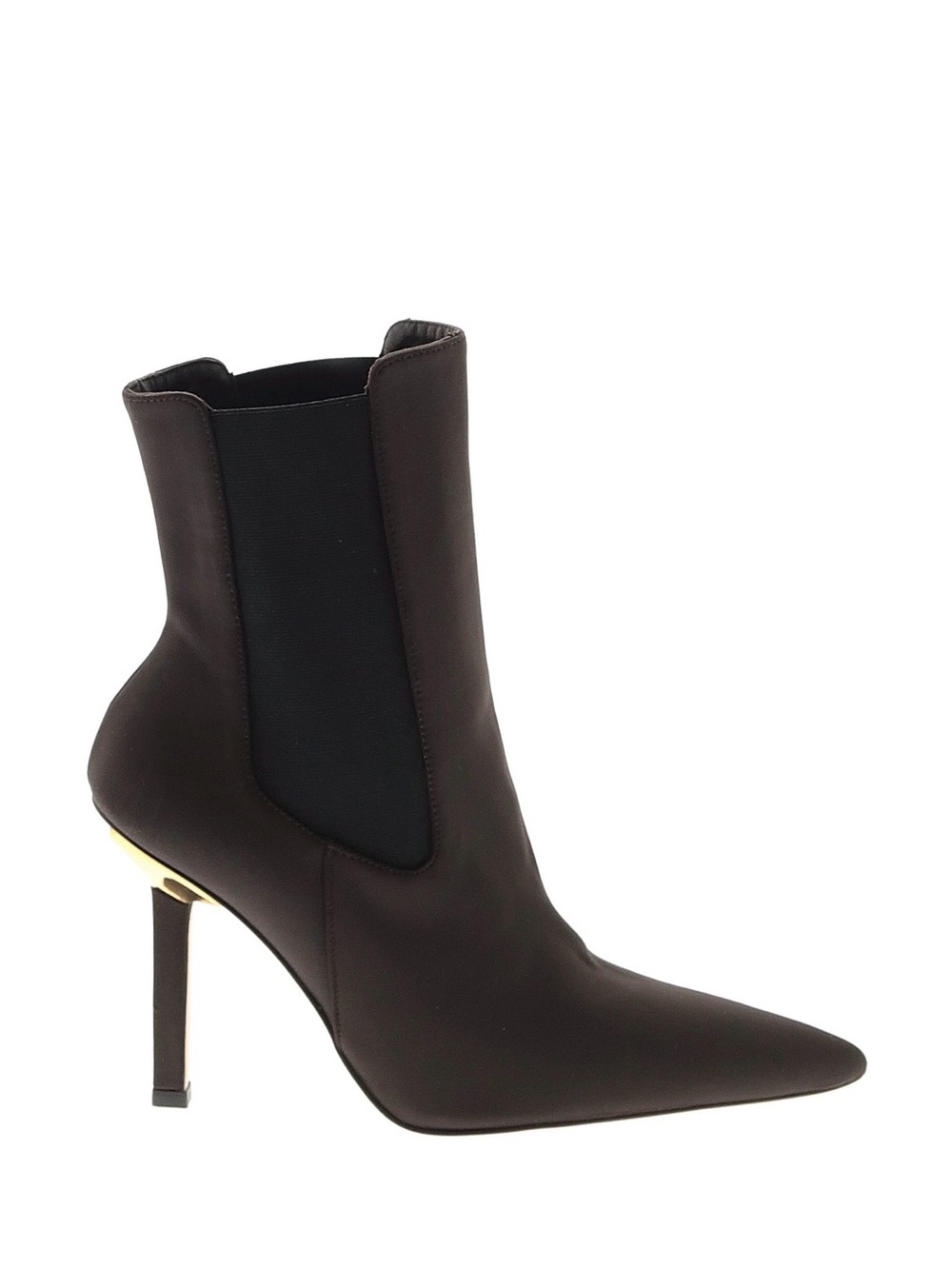 Good American Brown Pointed Chelsea Ankle Boot with Gold Heel Accent